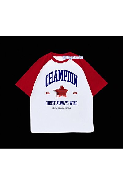 Minga London Μπλουζάκι Champion με στάμπα και κόκκινα μανίκια ρεγκλάν