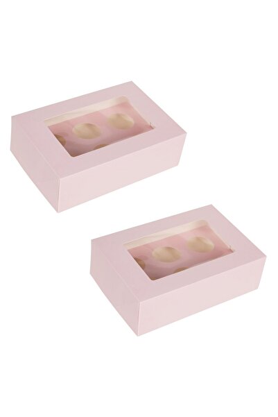 Z Store Κουτί για 6 καπκέικ, Ροζ με παράθυρο, 24x17x7.5εκ. - 2 τεμάχια