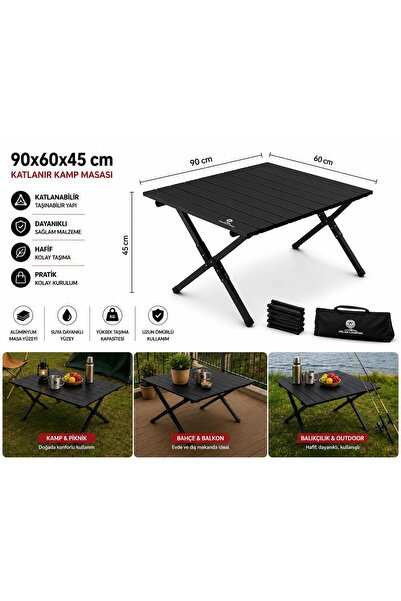 AslanCamping 90x60x45 cm Katlanır Kamp ve Piknik Masası – Hafif, Dayanıklı ve...