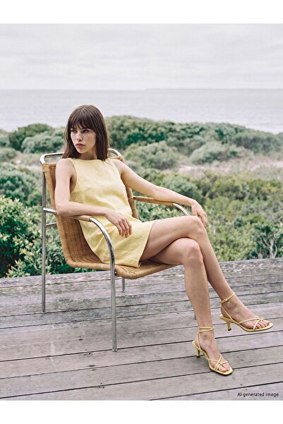 LC Waikiki Lcw Vision Yellow A-Line Linen Blend Mini Dress