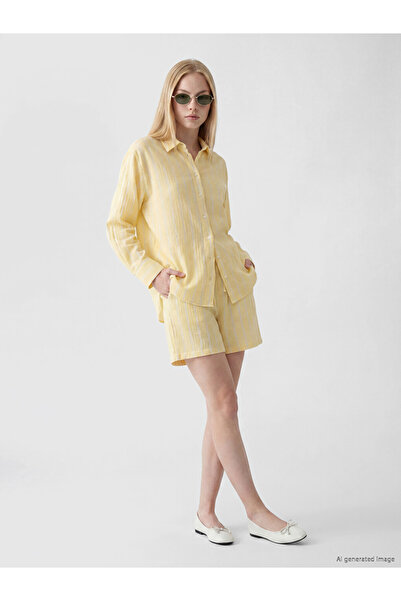 LC Waikiki Yellow Elastic Waist Striped Women's Shorts