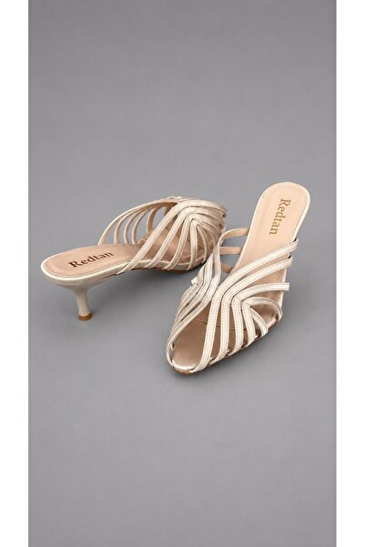 redtan Women's Cream Caged Short Thin Heeled Slippers Modern Stylish Open Toe...