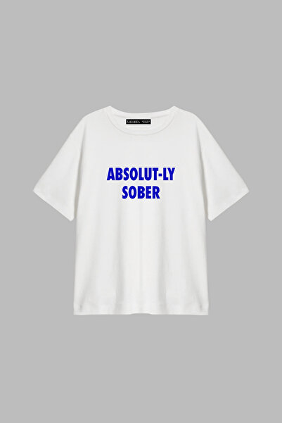 CİNEMA MODA Tricou alb pentru femei, cu imprimeu Absolut-ly Sober, croială re...