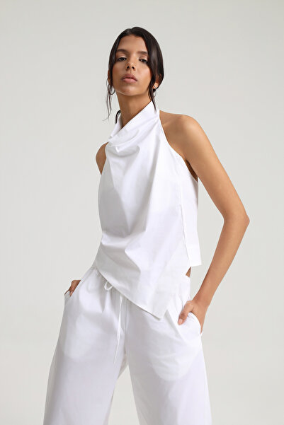 Mozto Rena %100 Pamuklu Poplin Halter Yaka Top