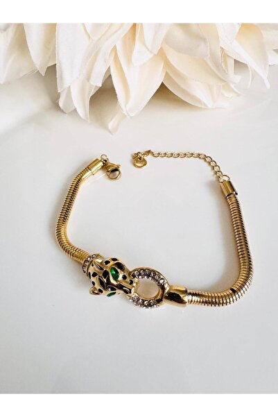 DEVİ fashion Steel Zircon Stone Tiger Bracelet 17 cm