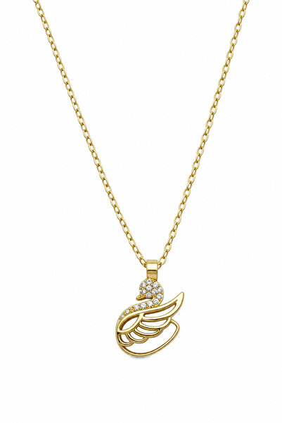Jack Ferrero Yellow Color Zircon Stone Swan Figured Steel Necklace Women's Je...