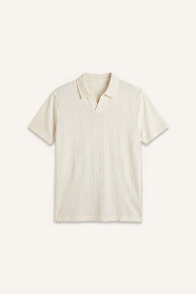 DeFacto Regular Fit Short Sleeve Polo Ecru T-Shirt I2506Ax26Hs