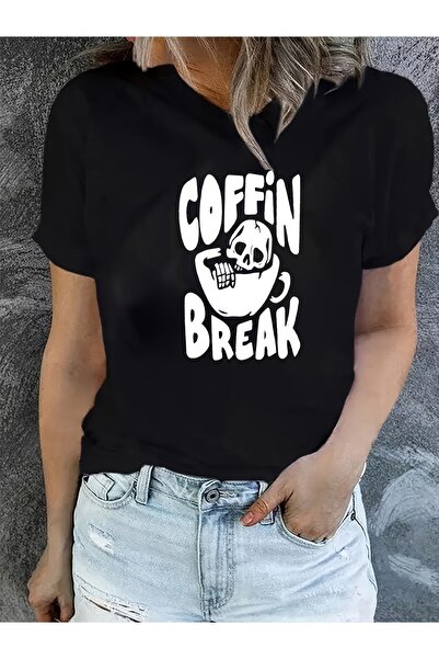12 Teknoloji Women T-shirt COFFIN BREAK Skull in Coffee Cup White Graphic on ...