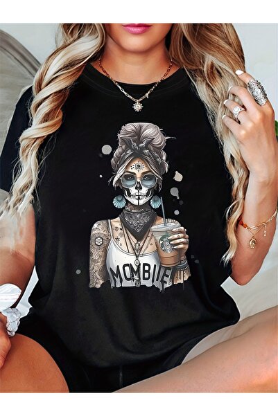 12 Teknoloji Mom Zombie Graphic T-Shirt Horror Tee with MOM Zombies Text Dark...