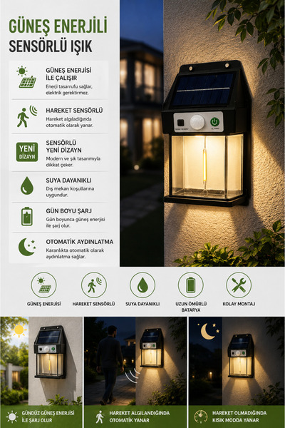 GoldSilver Sensörlü Dekoratif Işık - Güneş Enerjili 5W