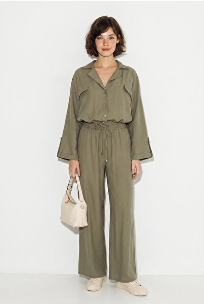 Bianco Lucci Women's Shirt Collar Balloon Blouse Wide Leg Pants Modal Set 266...