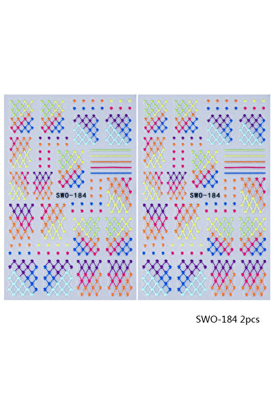 Choice1 SWO-184 2pcs 2pcs Colorful Line Nail Stickers 3D Neon Plaid Polka Dot...