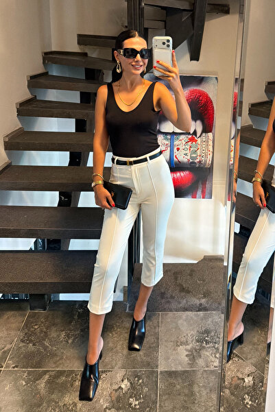 Seda Yalçın Atelier Beyaz Çımalı Kapri Pantolon