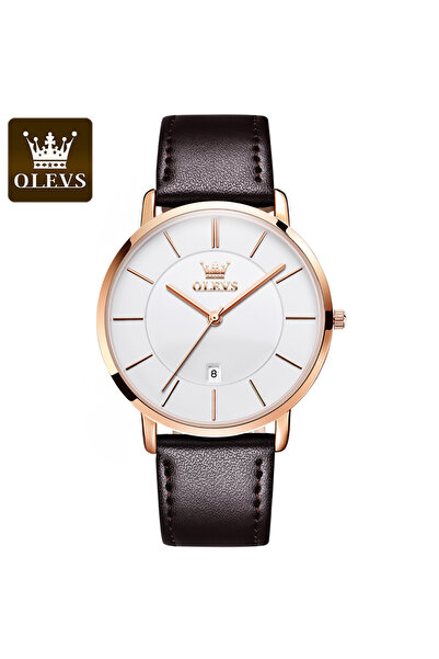 Choice4 ساعة ZP-Rose White OLEVS 5869 كوارتز رفيعة للغاية 6.5 ملم للرجال بحزا...