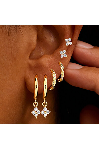Choice AYA6 Pcs 6/3 Pcs Trendy Stainless Steel Flower Earring Set For Women V...