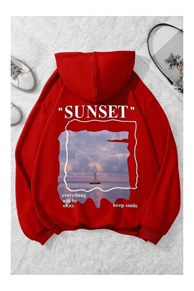 ZİYMO Women's Hooded Back Printed Relaxed Fit Sweatshirt