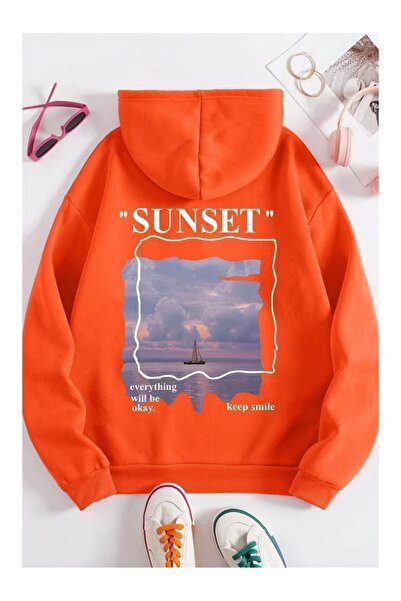ZİYMO Women's Hooded Back Printed Relaxed Fit Sweatshirt