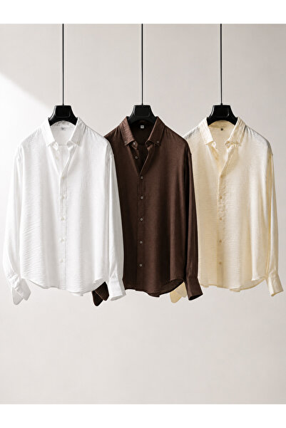 ixir 3-Pack Men's 100% Linen Shirt with Buttoned Collar, Regular Fit, Comfort...