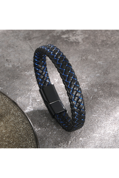 Choice1 Blue Men Genuine Leather Bracelet Bangle Black Braided Bracelet Stain...