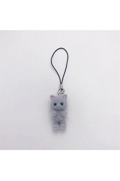 Choice Grey Cute Plush Resin Cat Pendant Keychain For Women Simple Design Pho...