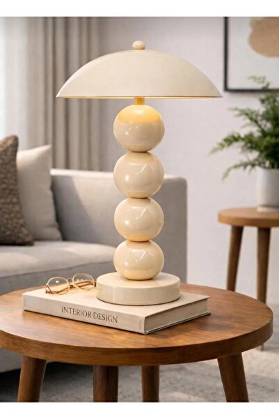 Betül Home Design Pilli 4 Top Krem Model Masa Lambası Cafe Salon Yatak Odası ...