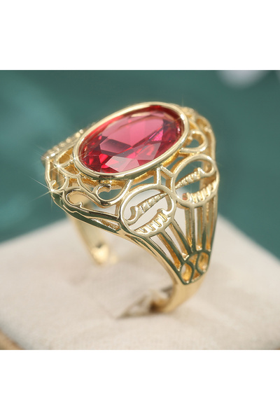 Choice 10 Gold-color B551 Gorgeous Vintage Hand Carved Synthetic Ruby Hollowe...