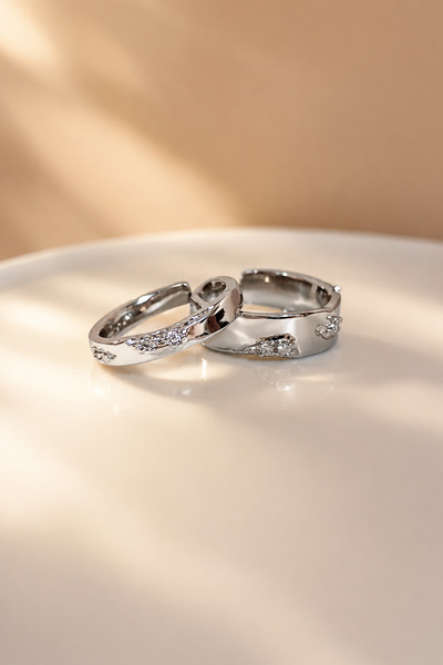 TREND COLLECTİON Set of 2 Silver Color Engraved Rings Adjustable Women's Ring
