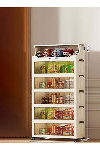 Generic CozyNest 5-Tier Foldable Mobile Storage Cabinet, 65cm Wide Transparen...
