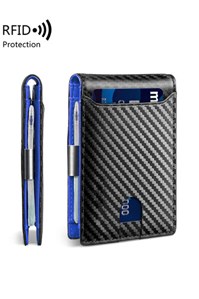 Choice QB346-1-Carbonblue Minimalist men's wallet multifunctional RFID blocki...
