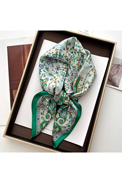 choice2 وشاح حريري مربع 70x70 سم FJ717-10-3 2025 للنساء، طباعة عصرية، ربطة رأ...