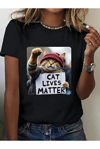 NOURAM Women's Life Matters T-Shirt - Black with Red Hat Design, Breathable S...