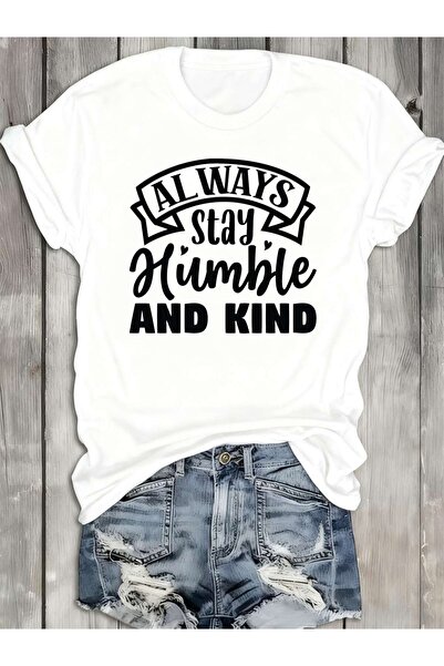LİNA06 تي شيرت نسائي من Stay Humble Kind، 180 جرام، 100% أبيض، مقاس عادي، ملا...