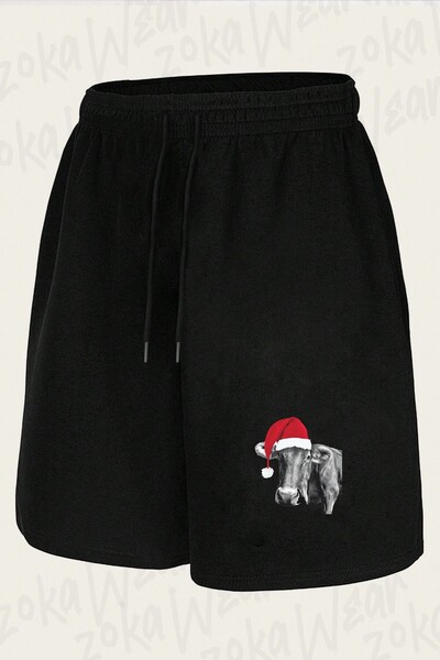 ZOKAWEAR Unisex Christmas Hat Cow Themed Design Printed Shorts