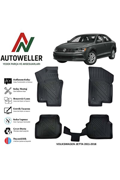 AutoWeller Volkswagen Jetta 2011-2018 Havuzlu Oto Havuzlu 3D TPE Oto Paspas T...