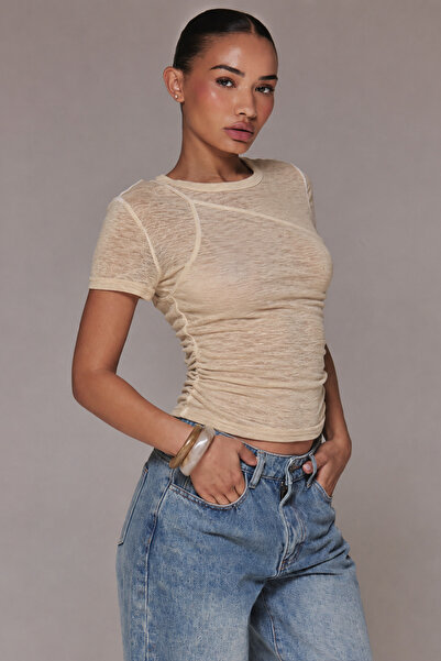 COOL TARZ Women's Flared 100% Cotton Transparent Detailed Slim Fit Short Slee...