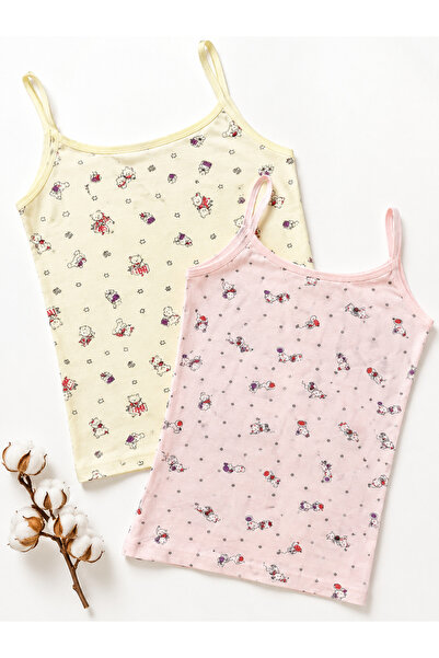 DİAMOND OUTLET Girl's Patterned Rope Strap Undershirt 100% Cotton Soft Textur...