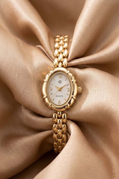 İnogge Mi̇ns Women's Gold Color Metal Cord White Dial Oval Case Vintage Analo...