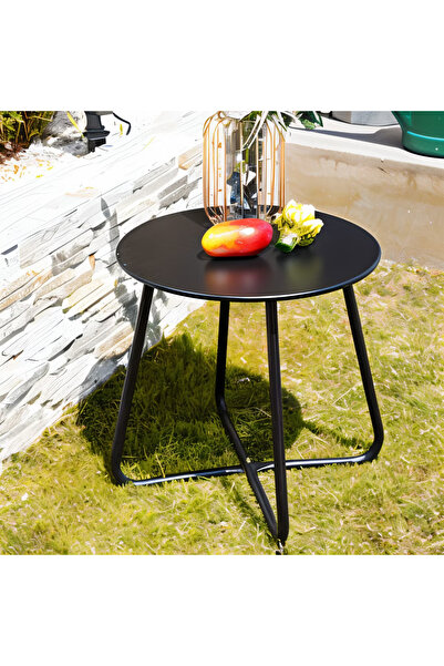 YESMAX Side Table Waterproof Round Metal Coffee Table Portable Outdoor and In...