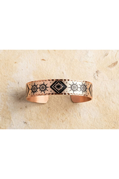 Erol Bakır Copper Sun Motif Geometric Adjustable Clamp Bracelet