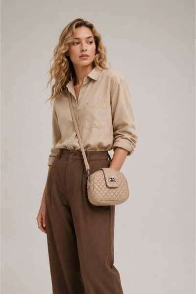 ALCONDZEND 3-Compartment Women's Quilted Leather Beige Daily Crossbody Should...