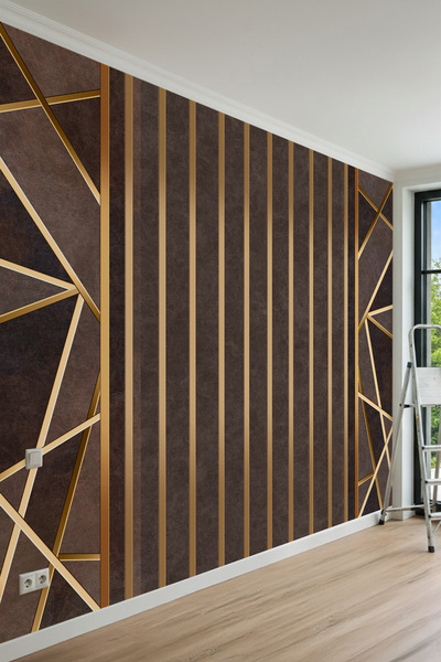 dreamwall Geometrik Koyu Mermer ve Altın Derz Desenli Tek Parça Tekstil Duvar...