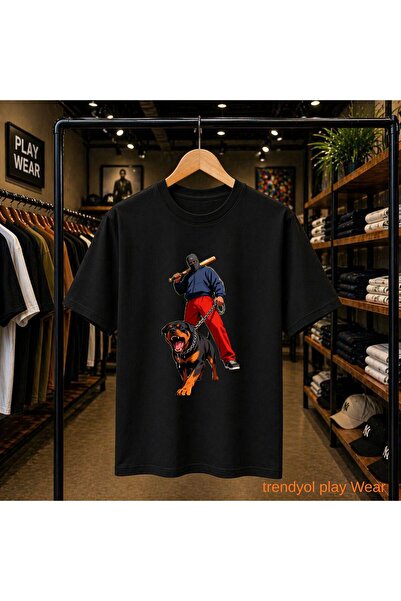 playwear تي شيرت روت بيسبول مطبوع 100% قطن بمقاس كبير وقصة عادية وياقة دائرية