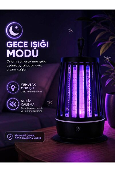 kawigo Şarjlı Elektrikli Sinek Öldürücü Lamba Type-C Şarjlı Kablosuz Sinek Öldürücü UV Mor Işık, Gece Lambası Özellikli