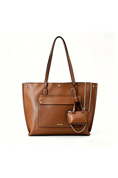 Generic Large Leather Commuter Tote Bag with Mini Chain Pouch, Spacious Lapto...