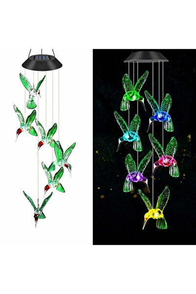 CASA JOY Lampă solară LED de 63 cm cu clopoței de vânt, model cu 6 libelule v...