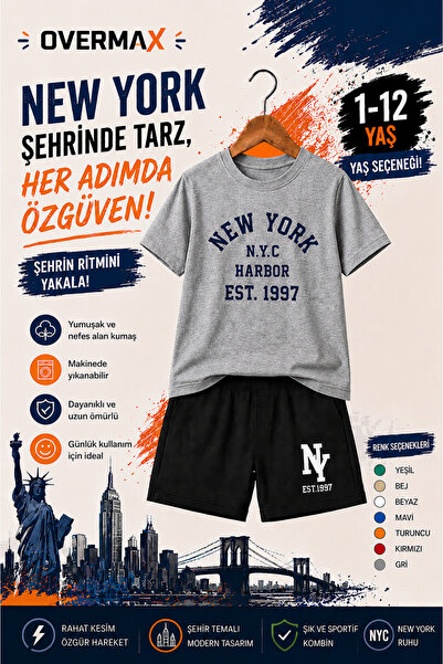 OVERMAX New York Harbor Printed Children's Set – T-Shirt & Shorts 2-Piece Com...