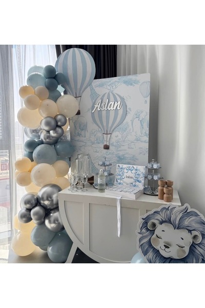 Çemrek Süs Parti Retro White Storm Blue Silver Chrome Balloon Chain Set of 100