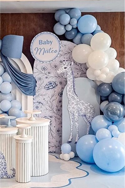 Çemrek Süs Parti Retro Denim Macaron Blue White Balloon Chain Set of 100