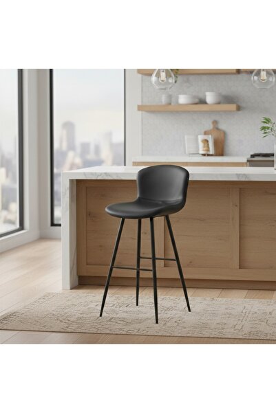 Al Hadaya Mall Contemporary Style Leather Counter Chair - Black - 38X44X97 cm