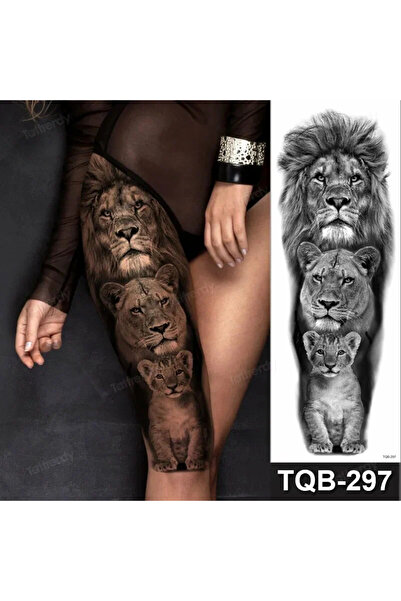 medink tattoo 2 Hafta kalıcı Aslan aile temalı Tam Kol Kaplama Geçici Dövme S...